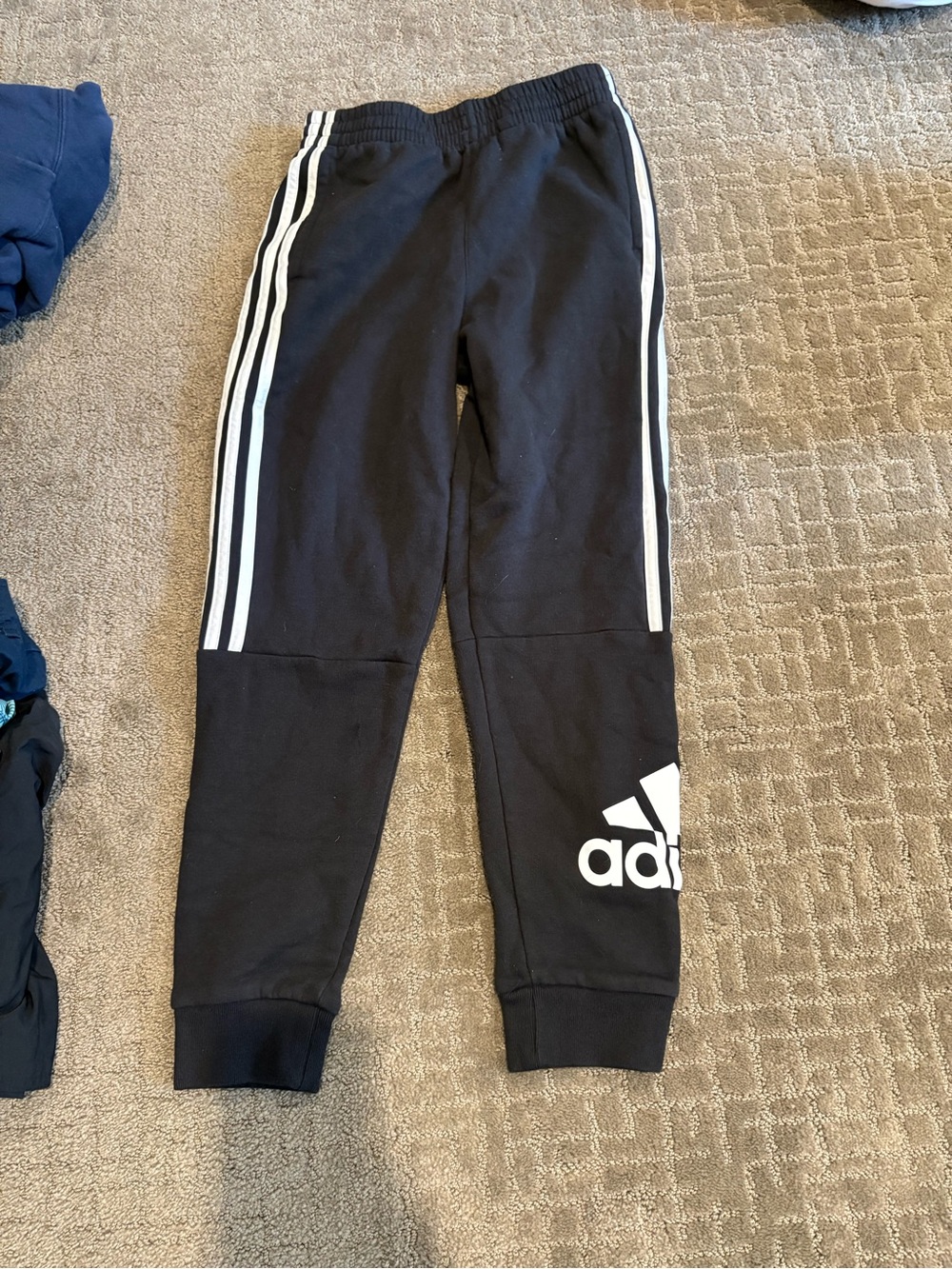 adidas Black Jogger Sweatpants with White Stripes and Logo - Kids 10/12 /M
